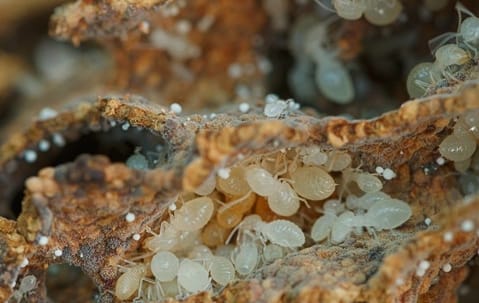 Close-up of termites illustrating termite identification and prevention strategies